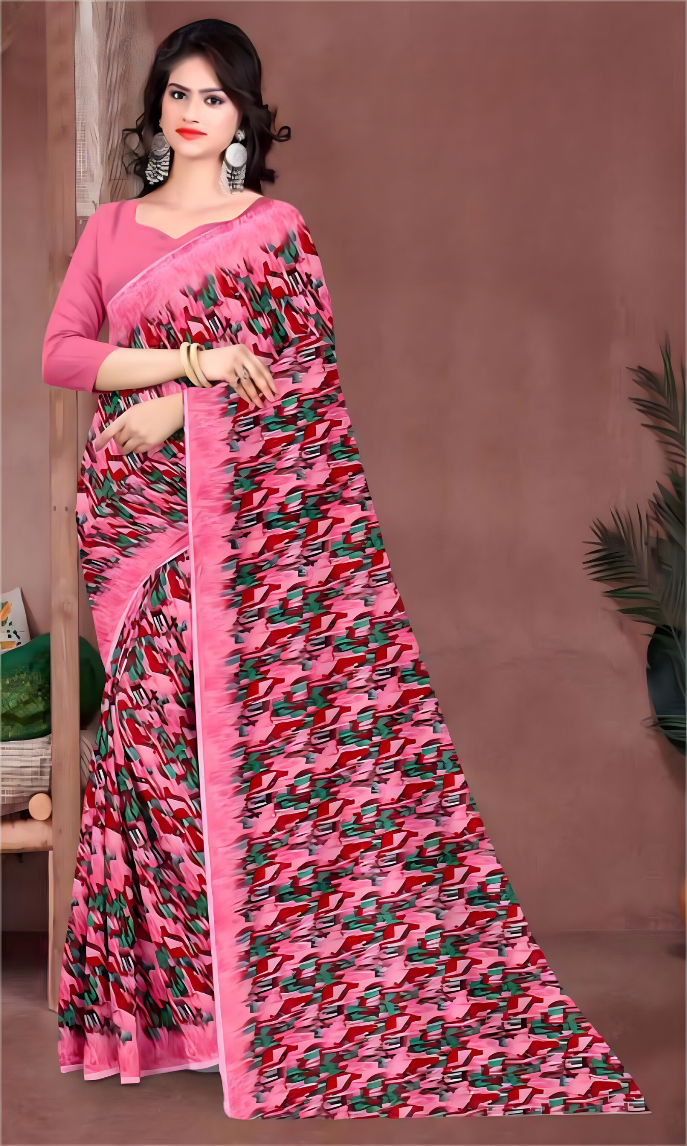 Loose Print Saree With Un Stitched Blouse