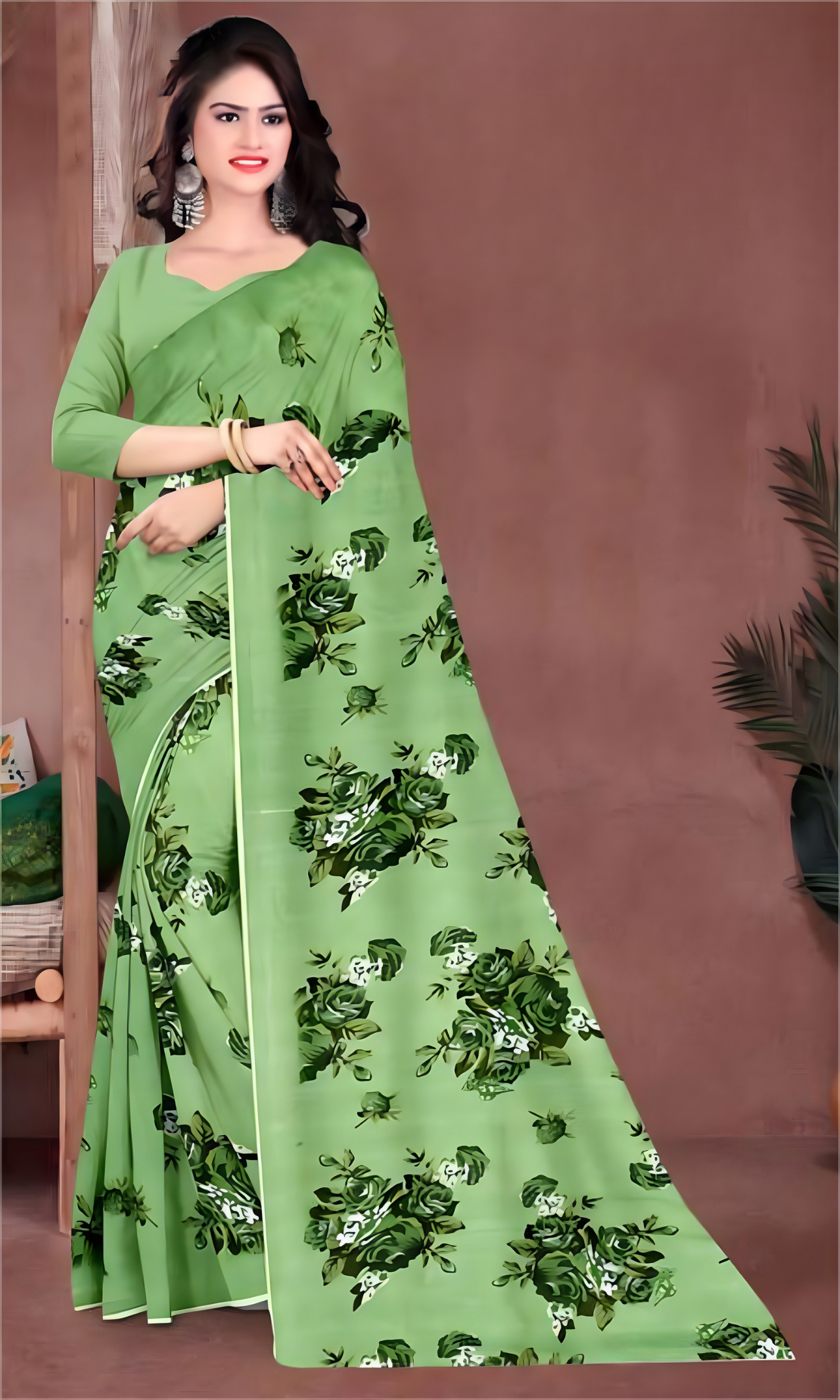 Loose Print Saree With Un Stitched Blouse