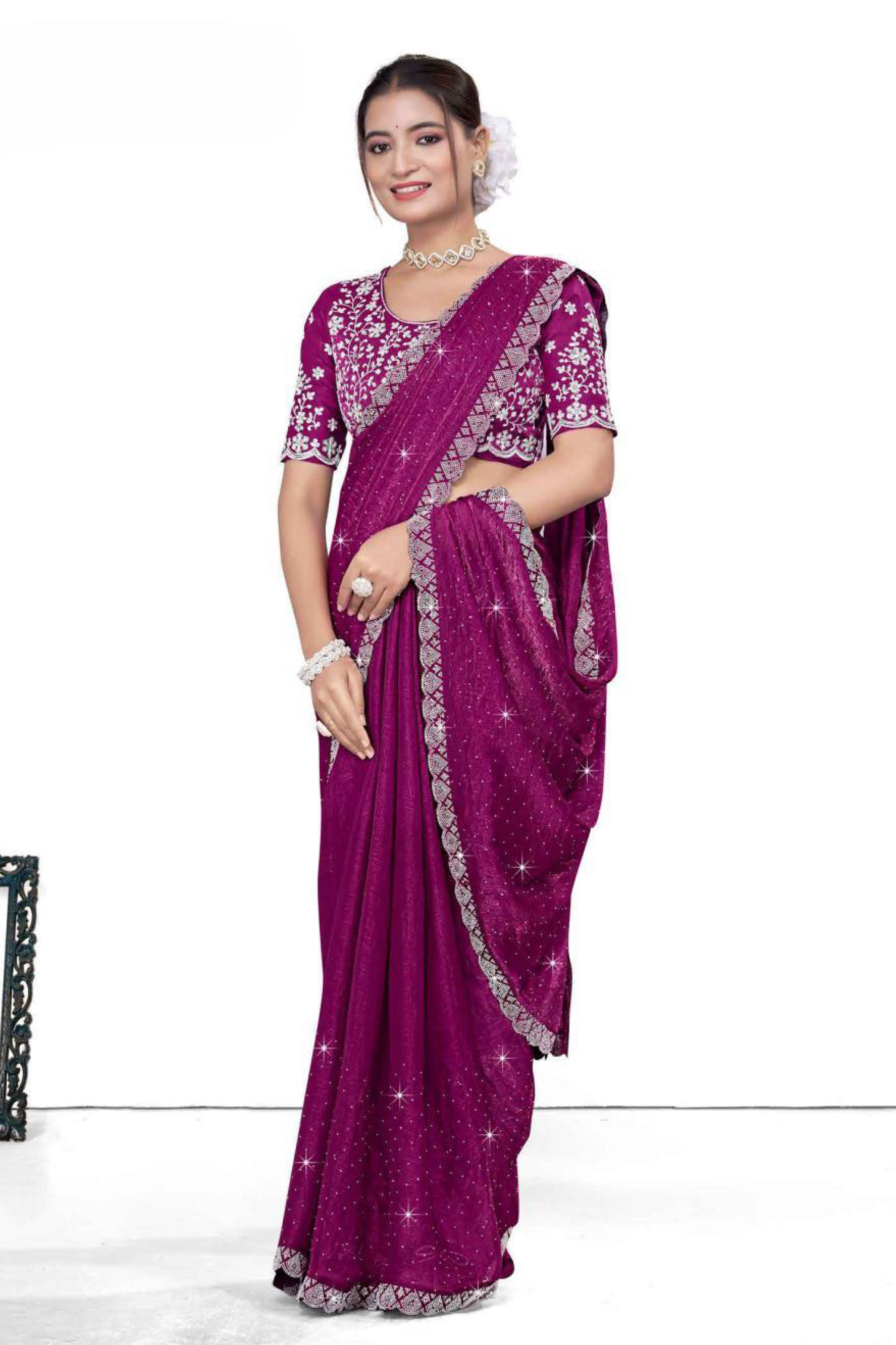 Dyed Embroidery Saree With Fancy Un Stitched Blouse