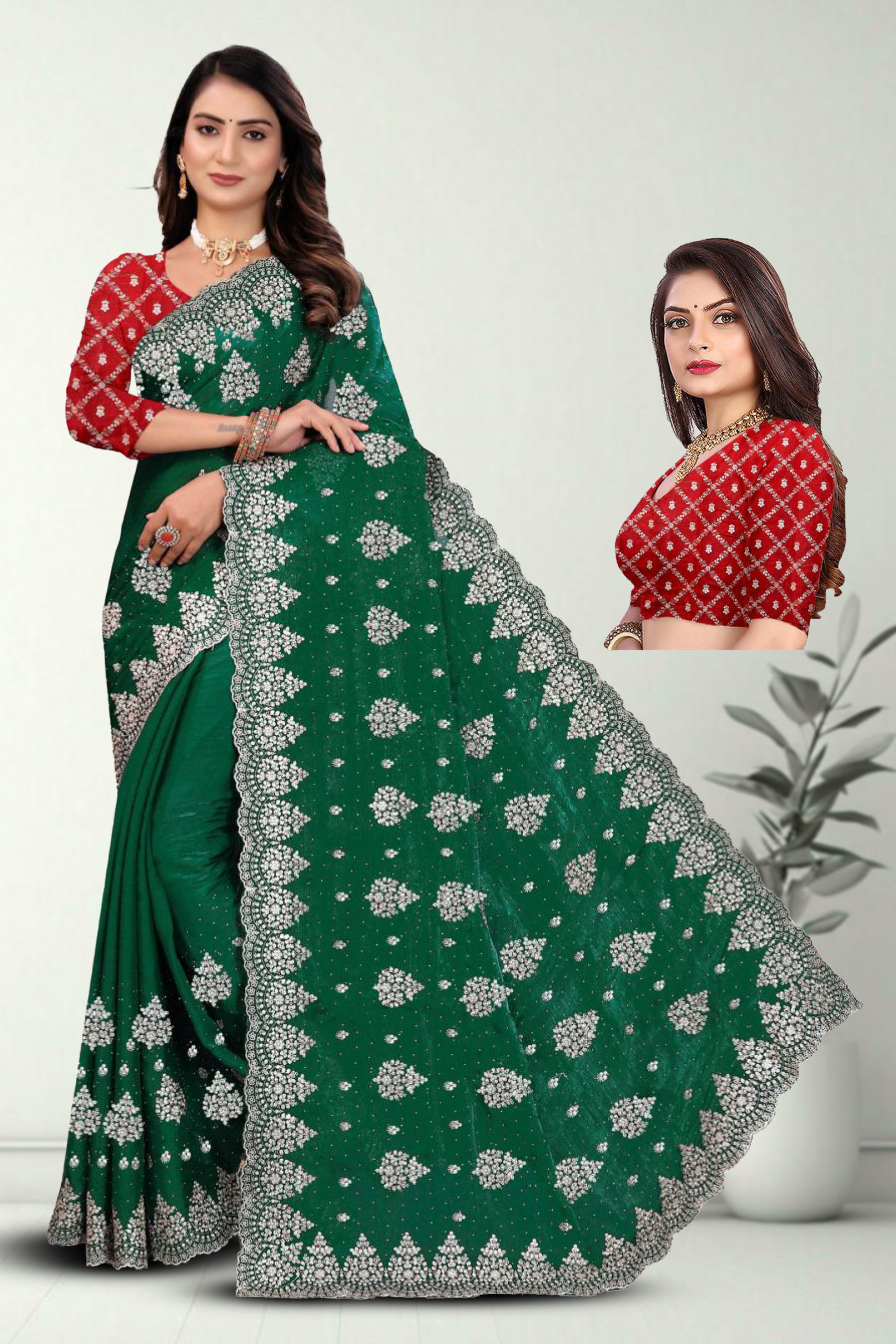 Fancy Dyed Embroidery Work Saree With Un-Stitched Blouse