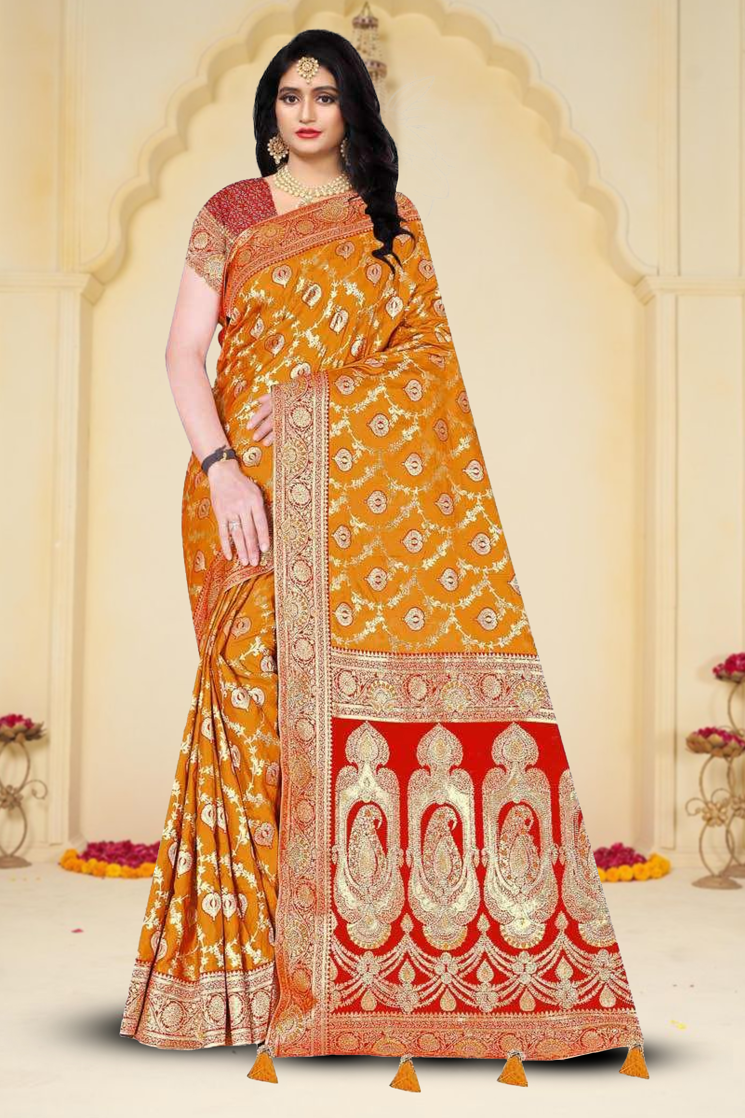 Fancy Repair Jaquard Silk Saree With Un-Stitched Blouse