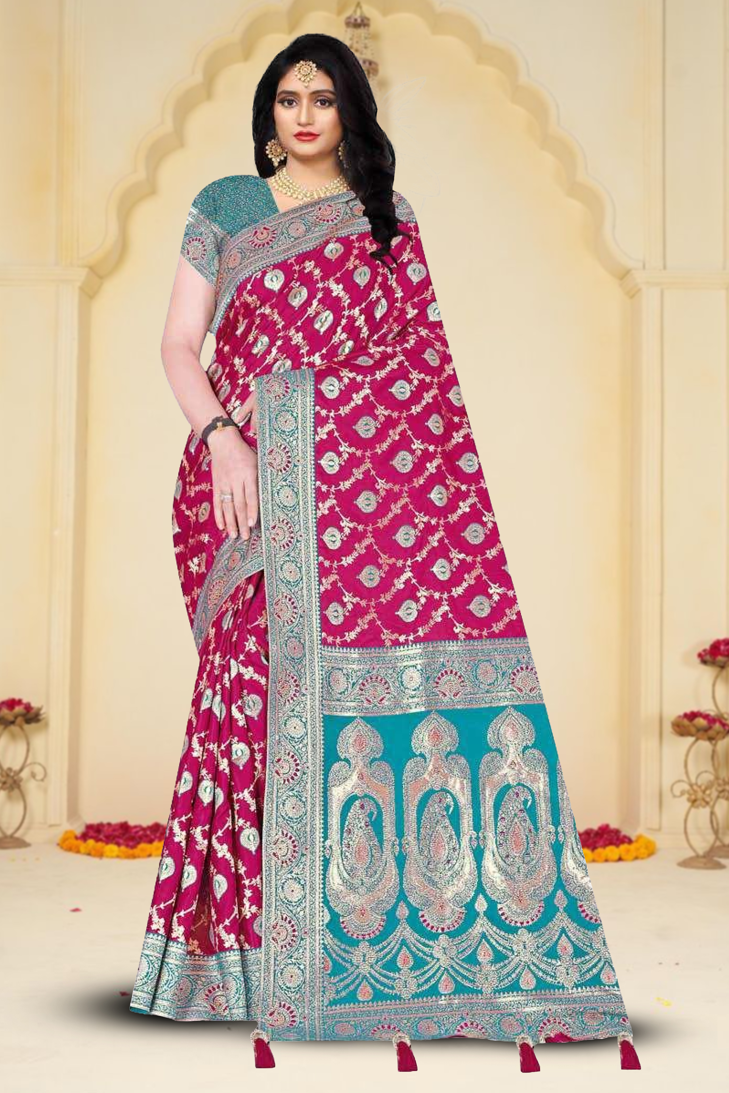 Fancy Repair Jaquard Silk Saree With Un-Stitched Blouse