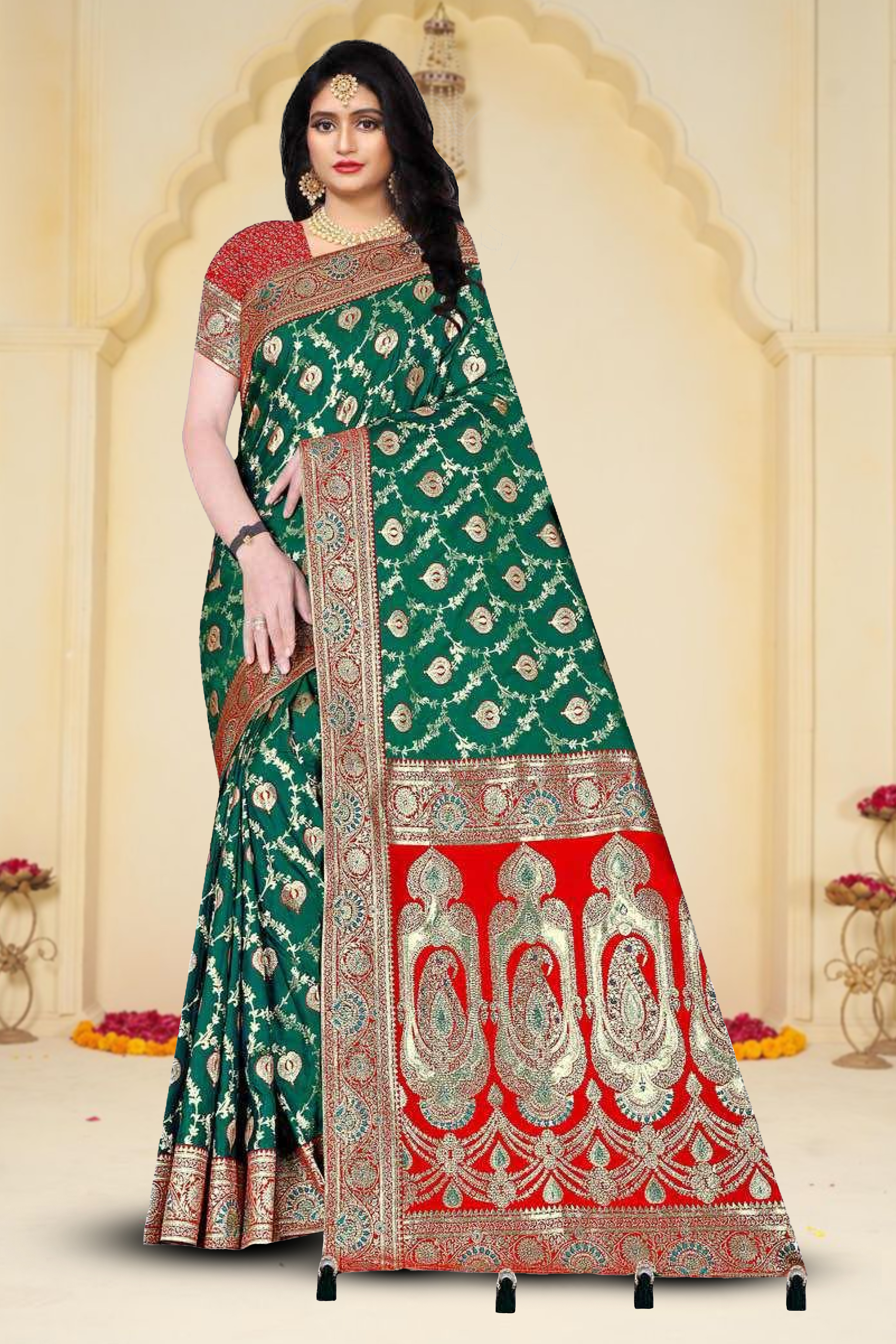 Fancy Repair Jaquard Silk Saree With Un-Stitched Blouse
