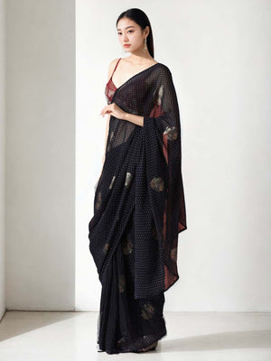 Black Marble Chiffon Printed Ready to Wear Saree