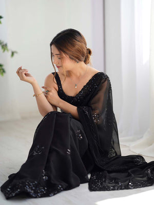 Georgette Party Wear Saree With Blouse Piece