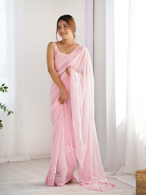 Georgette Party Wear Saree With Blouse Piece