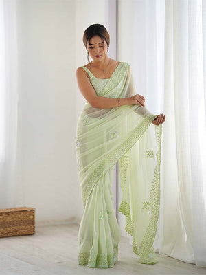 Georgette Party Wear Saree With Blouse Piece