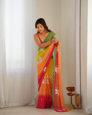 Multi Colour Pure Georgette Padding Sequins Embroidery Work Blouse Fabric Ultra Sattin 
 Saree With Blouse Piece