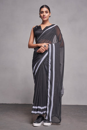 Black Georgette Saree With Blouse Piece