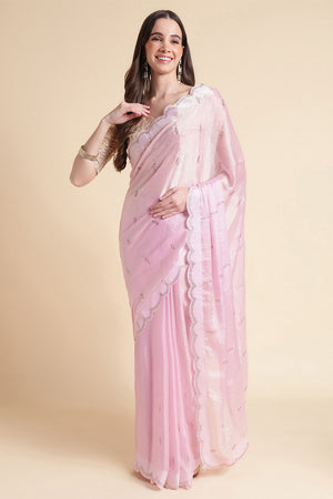 Pink Chiffon Silk Saree With Blouse Piece